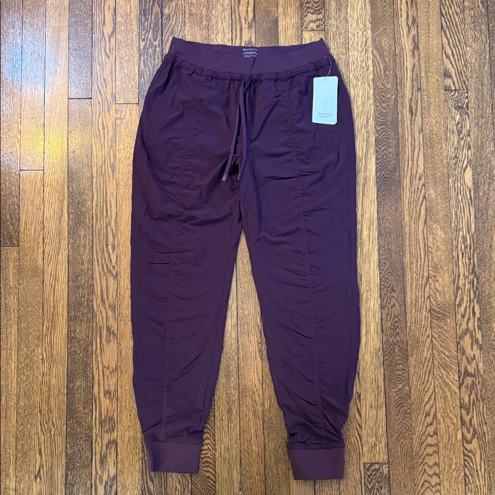 Athleta Attitude Lined Pants, NWT, 12 Tall, purple-brown color